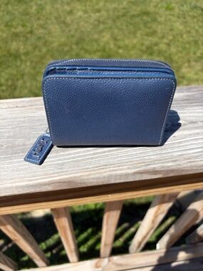 Yves Saint Laurent Navy Pebbled Leather Zip Wallet